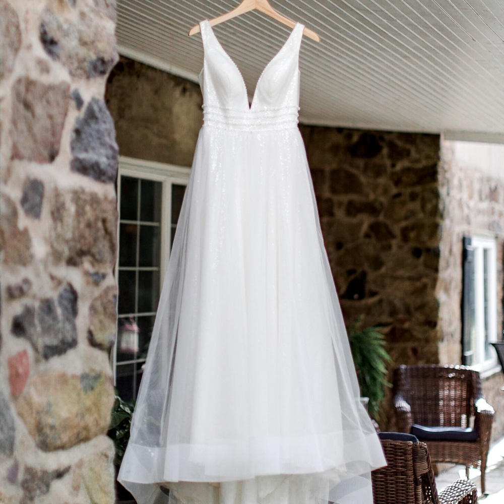 Plunging Sequin Tulle Ball Gown Wedding Dress